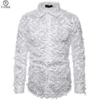 

Sexy White Feather Star Clubwear Shirt Men 2020 Stage Prom Dress Shirts Mens Party Dinner Event Prom Shirt Male Chemise Homme