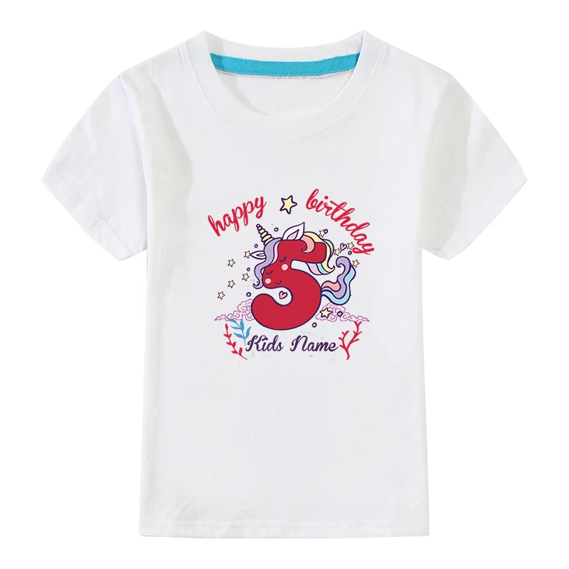 Футболка Единорог для девочек, белая футболка с единорогом для девочек, высокое качество, персонализированные рубашки для дня рождения, летний детский белый топ из хлопка - Цвет: White-05