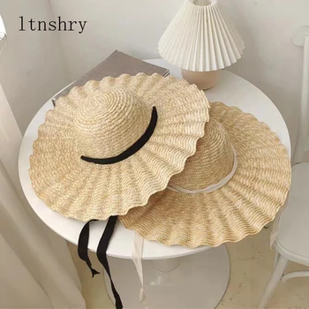 2020 nuovo Grande cappello del Bordo Del Nastro Del Cappello di Paglia di Estate Cappelli Per Le Donne Del Nastro di Protezione della Spiaggia Della Protezione Della Spiaggia del cappello Della Cupola del Cappello del Sole in Alto vacanza Elegante cap