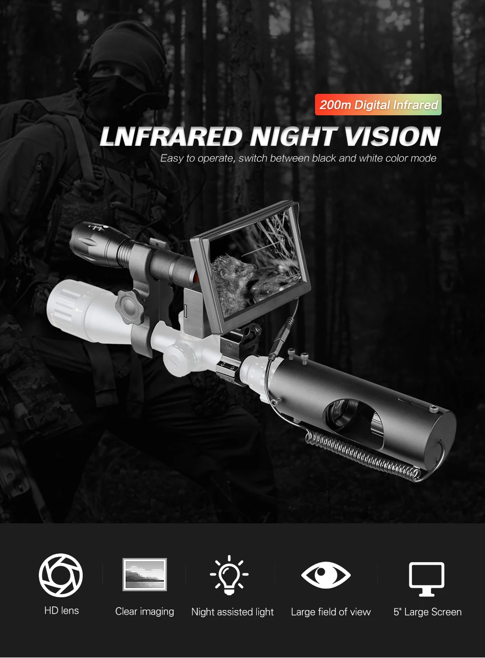 850nm инфракрасный Камера Ночное видение Оптика Тактический 492 ft лазерный ИК Дикая тропа Камера ночного видения устройства Охота 5,0 дюймов Дисплей