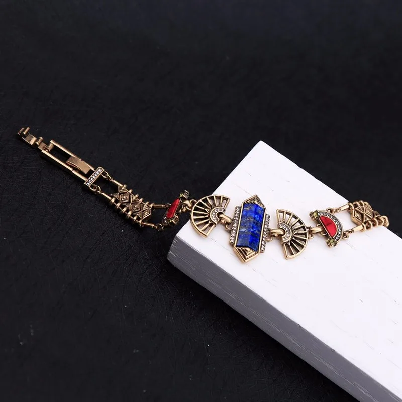 Винтаж сплав lapis lazuli Вентилятор браслет имеет женскую индивидуальность дикий