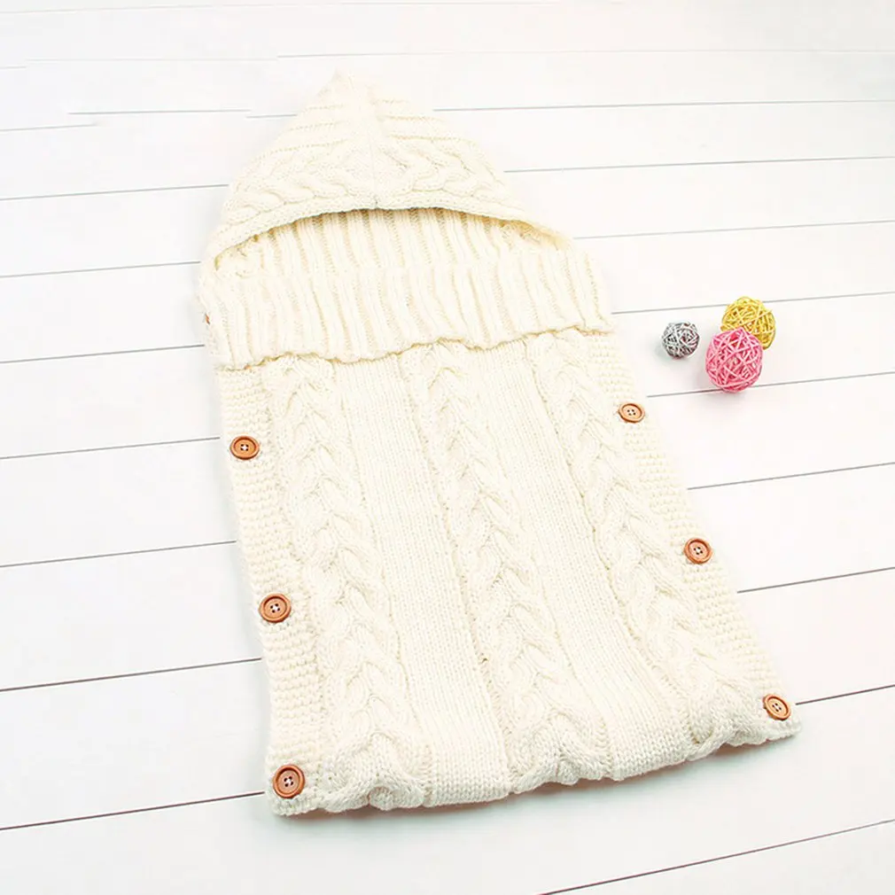 Winter Warm Baby Blankets Wood Button Tassel Cap Sweater Infants Newborn Knitting Sleeping Bag Baby Swaddle Wrap Sleeping Sack