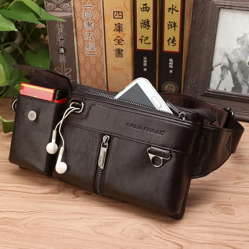 

Genuine Leather Waist Packs Fanny Pack Belt Bag Phone Pouch Bags Travel Chest Pack Male Small Sport Waist Bag Leather Pouch