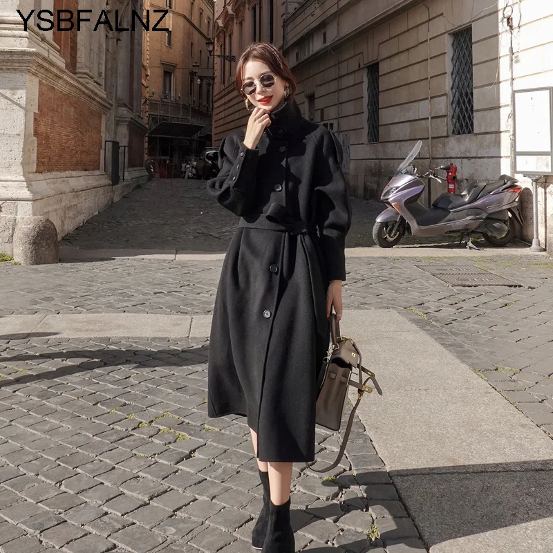 Abrigosレディースウールジャケット21冬ルースロングシングルブレストファッション固体ラペル高品質の模造カシミヤコート ウール混紡 Aliexpress