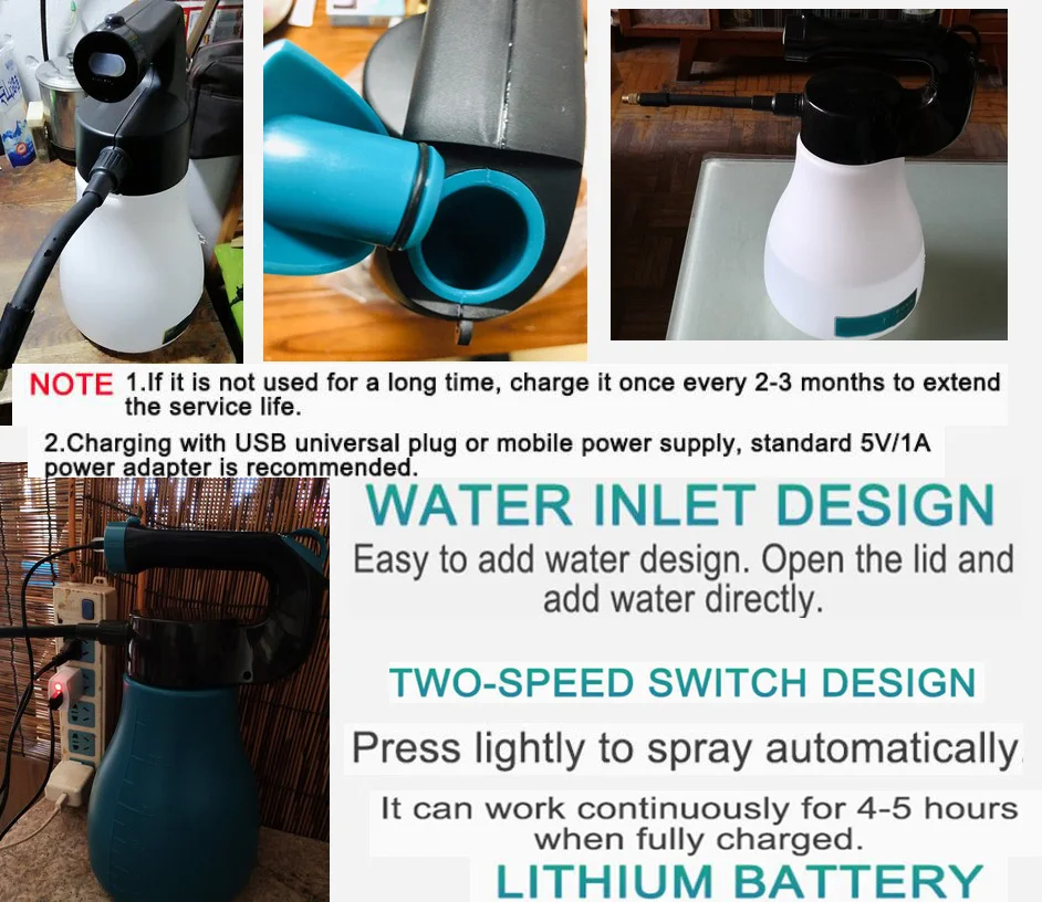 Многоцелевой ручной распылитель с насадкой под давлением, USB, литиевый, на батарейках, распылитель для садоводства, удобрения, трубки