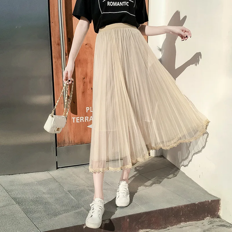 Tulle Black Midi Skirt Lace Pleated Skirt Tutu High Waist Harajuku Skirts Womens Boho Zaful Bohemian Japanese Style