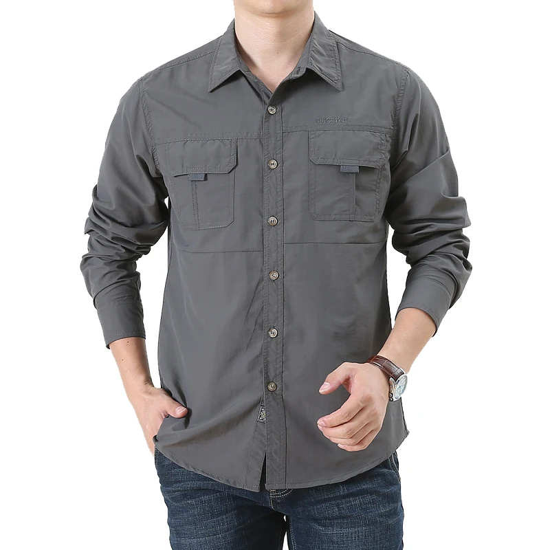 Autumn Men Fashion Casual Military Shirt Polyester Long Sleeve Army