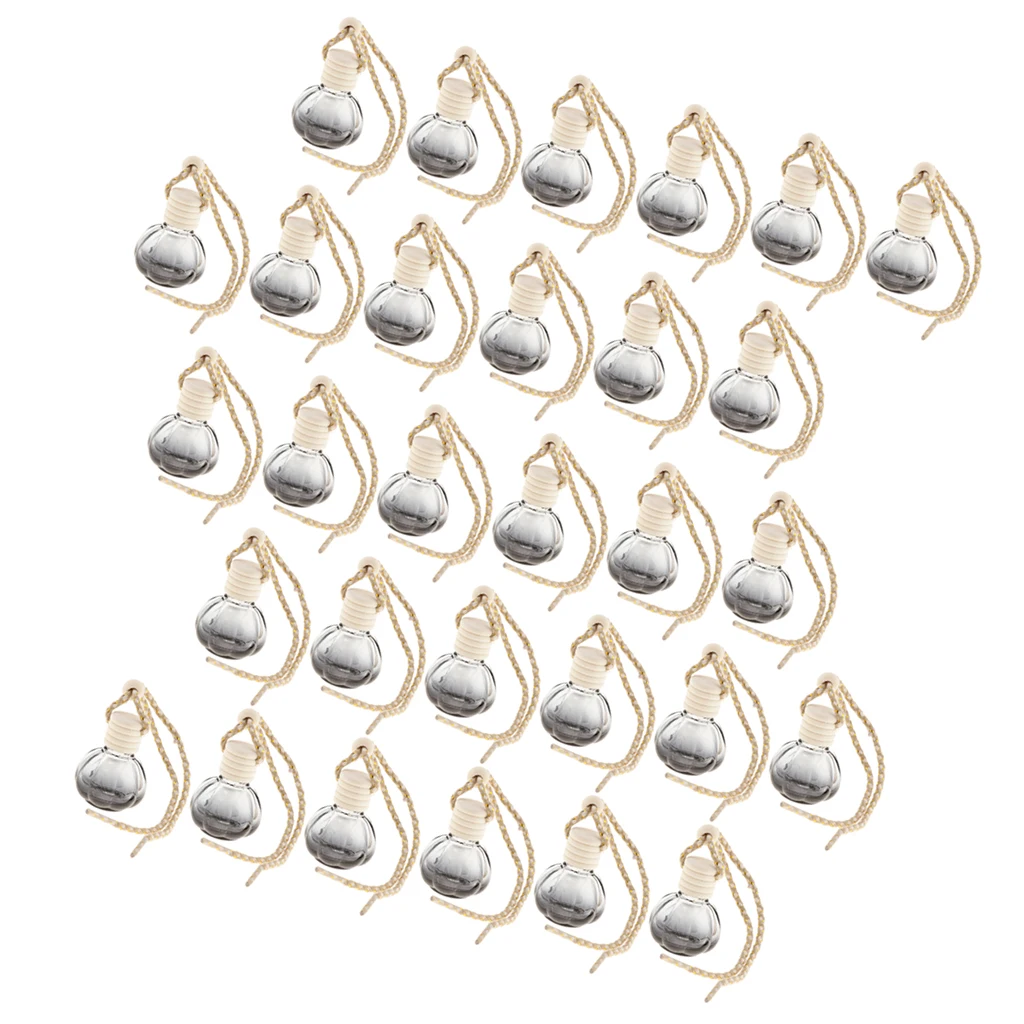 30Pcs Empty Glass Bottle Fragrance Car-styling Car Hanging Perfume Pendant Auto Decoration For Essential Oils Diffuser 10ml