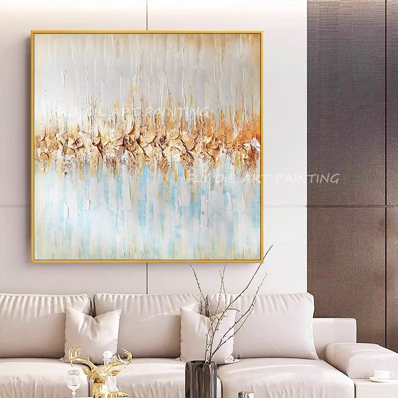 

Gold Foil Luxury Landscape Simple Pure 100% hand painted Oil Painting Modern Picture for Living Room Aisle Fashion Wall Artwork