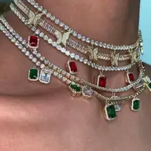 Iced out bling хип-хоп женские ювелирные изделия Сердце Стрела cz теннисная цепь с cz Бабочка Шарм 32+ 10 см колье ожерелья