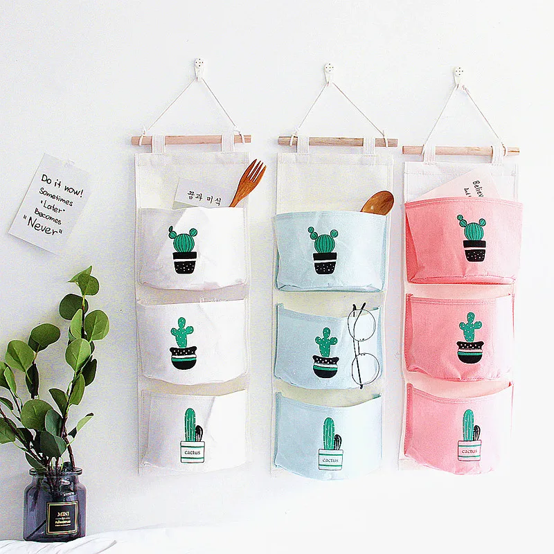 

Cactus Pattern Wall Mounted Wardrobe Organizer Sundries Storage Bag Jewelry Hanger Hanging Bag Cosmetics Toys Organizer