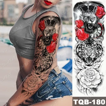 

Large Arm Sleeve Tattoo Lion Gun Rose Crown Waterproof Temporary Tatto Sticker Mask King Body Art Full Fake Tatoo Women Men