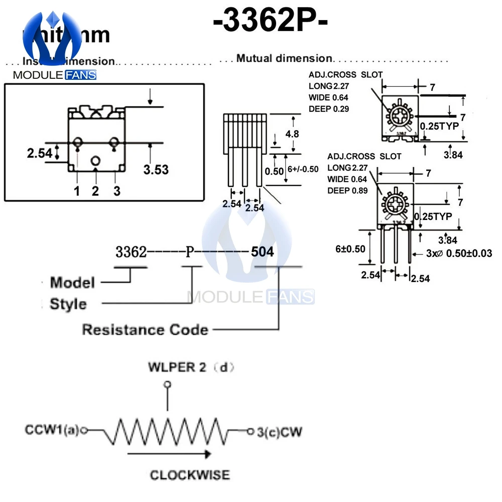 10PCS 3362P Trimmer Potentiometer Variable Resistor Cermet Trimpot 100R-1M Ohm, trimmer potentiometer