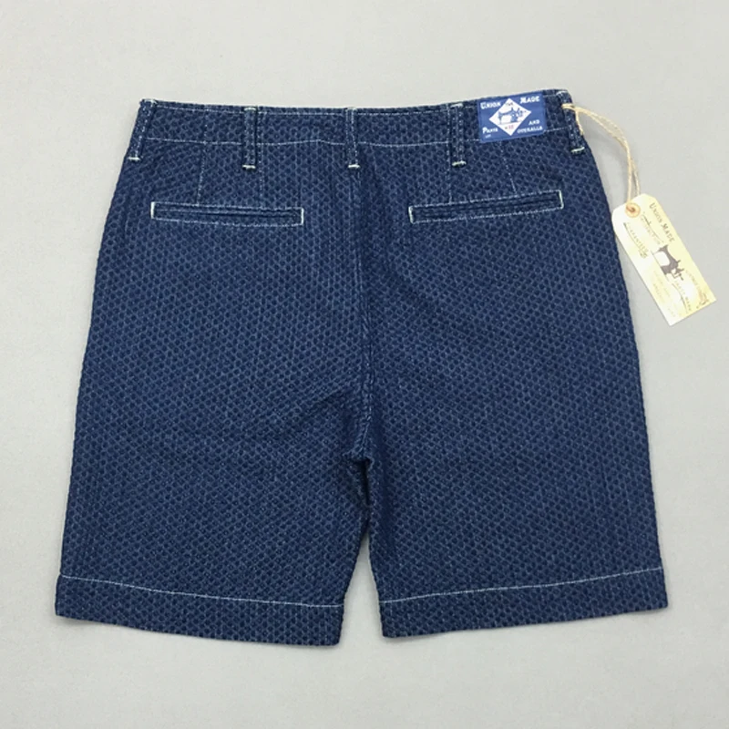 BOB DONG Wabash Denim Shorts For Men Vintage Indigo Workwear Knee Length Sashiko