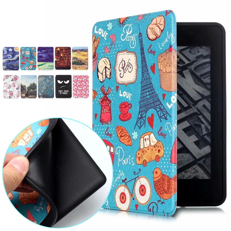 Leather Case For Kindle Paperwhite 4 2018 KPW4 PQ94WIF Ultra Slim Painting Soft Rubber Silicone