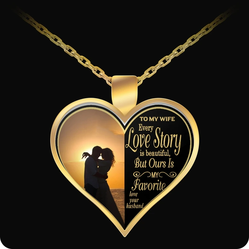 To My Wife Romantic Heart Necklace Rose Flower Pendants Gold Color Necklaces For Women Girls Jewelry Birthday Gifts | Украшения и