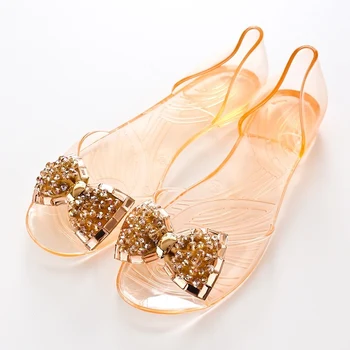 

Women Crystal Sandals Bling Bowtie Transparent Jelly Female Casual Summer Open Toe Flats Fashion Beach Shoes Ladies 2020 New
