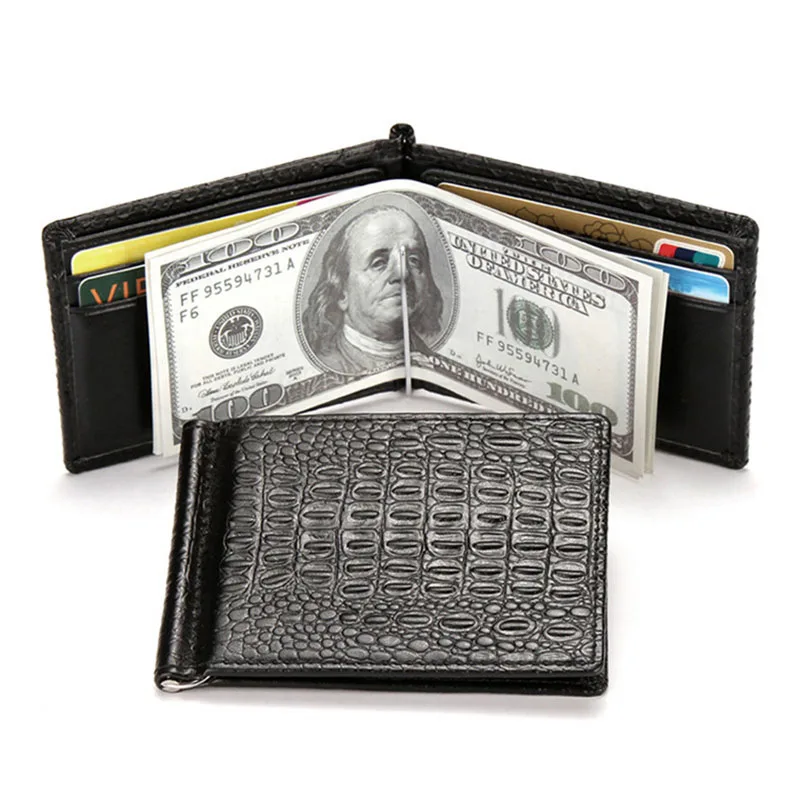 

Crocodile pattern Man Card Wallets with Money Clip Carteira 2019 New Mens Slim Wallets with Stainless Steel Money Clip Portfel