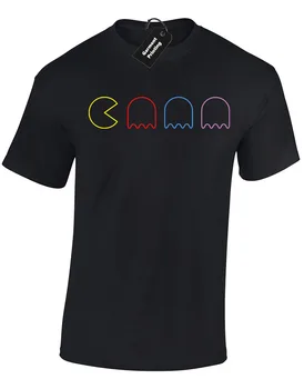

PAC GHOSTS OUTLINE MENS T-SHIRT FUNNY RETRO GAMING GAMER ARCADE (COL)