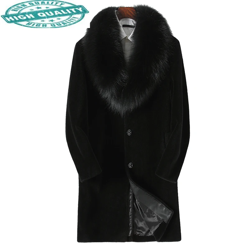 Winter Men Jacket 100% Wool Coat Real Fox Fur Collar Genuine Leather Parka Hombre KFS28M208 KJ820 |