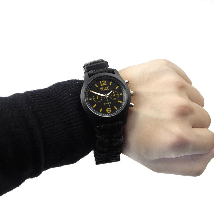 

Men's Quartz Watches Outdoor Camping Compass Whistle Raw Umbrella Rope Watch Bracelet Men's Digital Sport Gift Mens Watches
