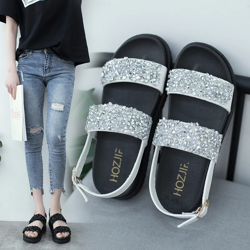 

Short in Size Summer Man-made Diamond Buckle Women's Platform Sandals