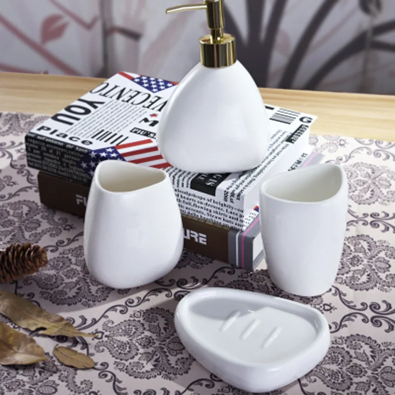 

Cross Border Supply Simple Ceramic Bathroom Four-piece Set Japanese Style Washed Bathroom Supplies Set-Piece Toothbrush Cup Cups