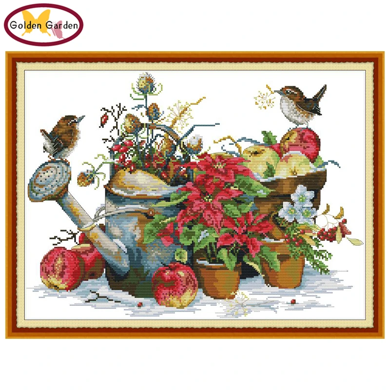 GG цветочный горшок и птицы счетные Животные вышивка крестиком 11CT 14CT Joy Sunday