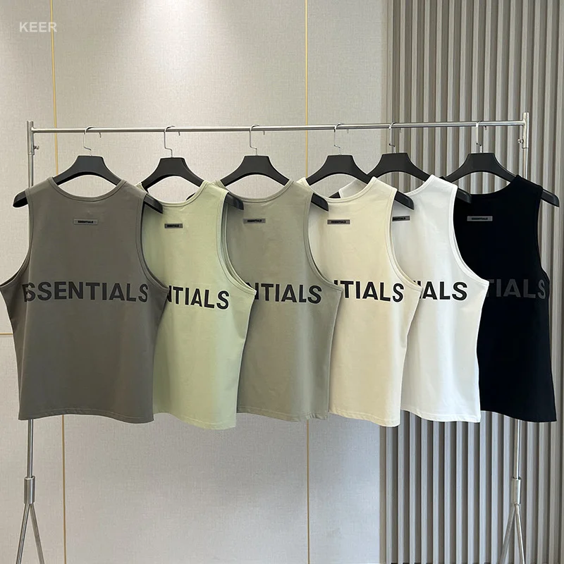 Essentials Men's Sleeveless T-shirt 100% Cotton Reflective Back Printed Letters Hip Hop Men Sleeveless Shirt