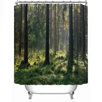 

Autumnal Morning with Sunbeams Entering Forest Durable Shower Curtain,087179,71''L x 71''W