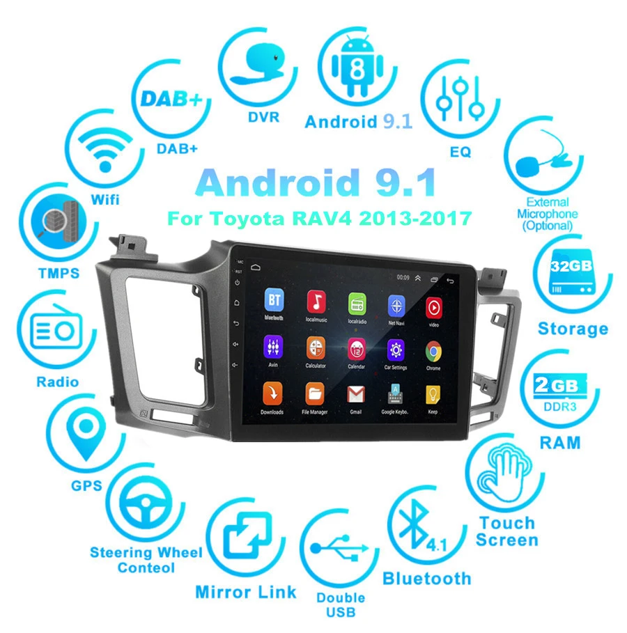  10.1'' Android Quad-core RAM 2GB ROM 32GB Car Stereo Radio GPS WIFI For Toyota Rav4 2013-17（Only su