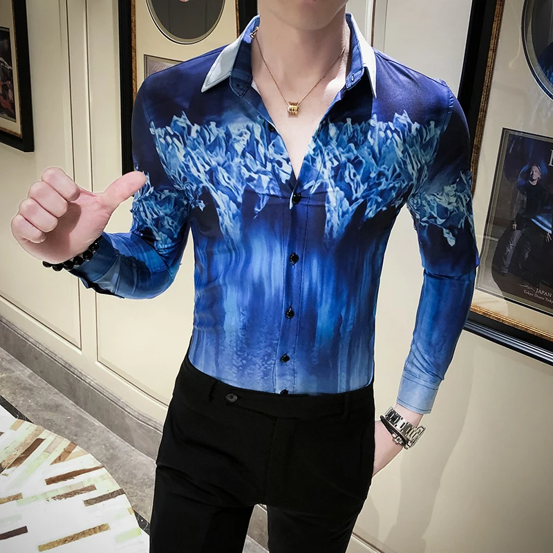 Мужские рубашки с длинным рукавом Camisa Masculina дизайнерские рубашки с 3D принтом повседневные облегающие уличные вечерние смокинги мужская одежда
