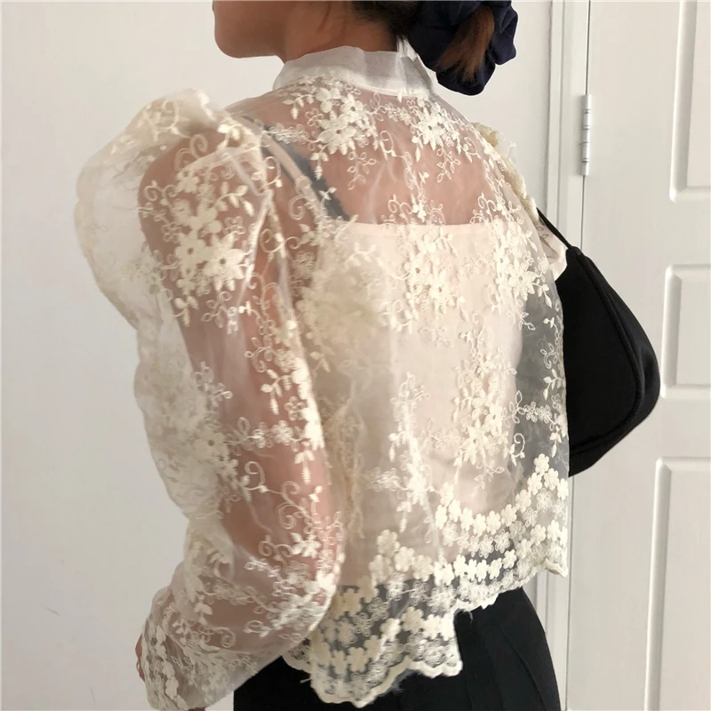 RealShe, женская блузка с вышивкой, с круглым вырезом, с длинным рукавом, с сеткой, с бантом, женские рубашки, весна-лето, повседневные женские топы и блузки