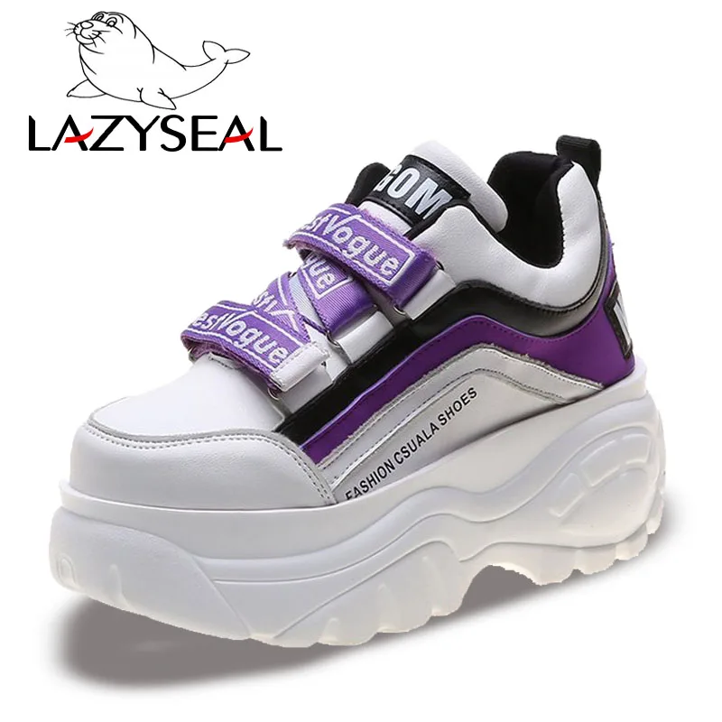 LazySeal ботинки на платформе; женские кроссовки, визуально увеличивающие рост; ботильоны для женщин; прогулочная обувь на не сужающемся книзу массивном каблуке с круглым носком и застежкой-липучкой