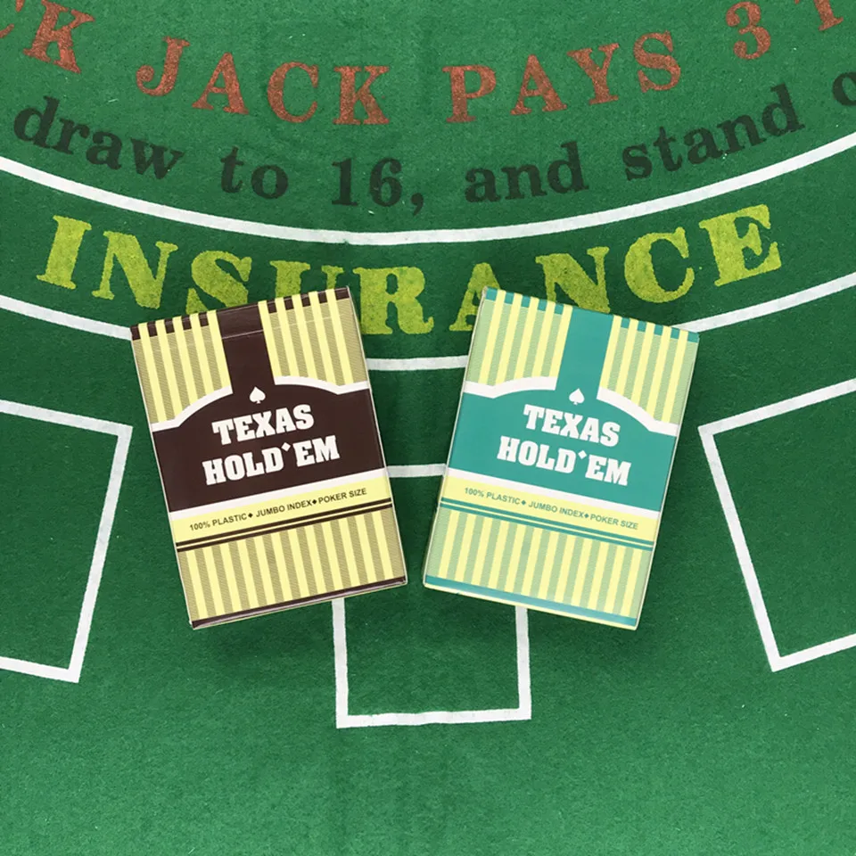 Easytoday 2PcsSet PVC Baccarat Texas Hold'em Plastic Playing Cards Frosting Poker Cards Green And Brown Table Games (9)