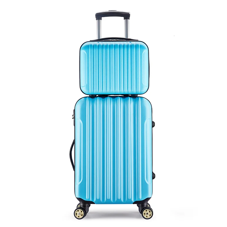 Универсальный чемодан для путешествий на колесах, 14 дюймов, косметический чехол, 20 дюймов, на молнии, для посадки, 24 дюйма, чемодан для мужчин и женщин - Цвет: Небесно-голубой