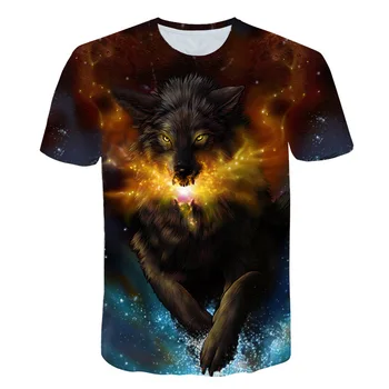 

pinshun 4T-14T years teens t-shirt for boys or girls 3D wolfs printed short sleeve round collar t shirt big kids hot sale