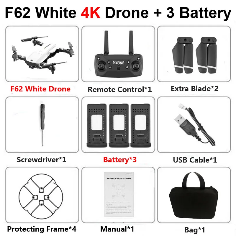 F62 складной Профессиональный Дрон с 4K двойной камерой Wi-Fi FPV оптический поток Follow Me RC вертолет Квадрокоптер игрушки X12S SG106 - Цвет: F62 W 4K 3B B