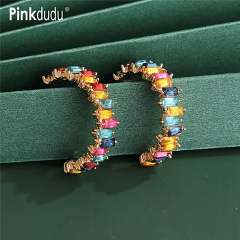 

Pinkdudu New Trendy Shiny Colorful Crystal Drop Earrings Boho Big Geometric Circle Round Dangle Earrings for Women Jewelry OG157