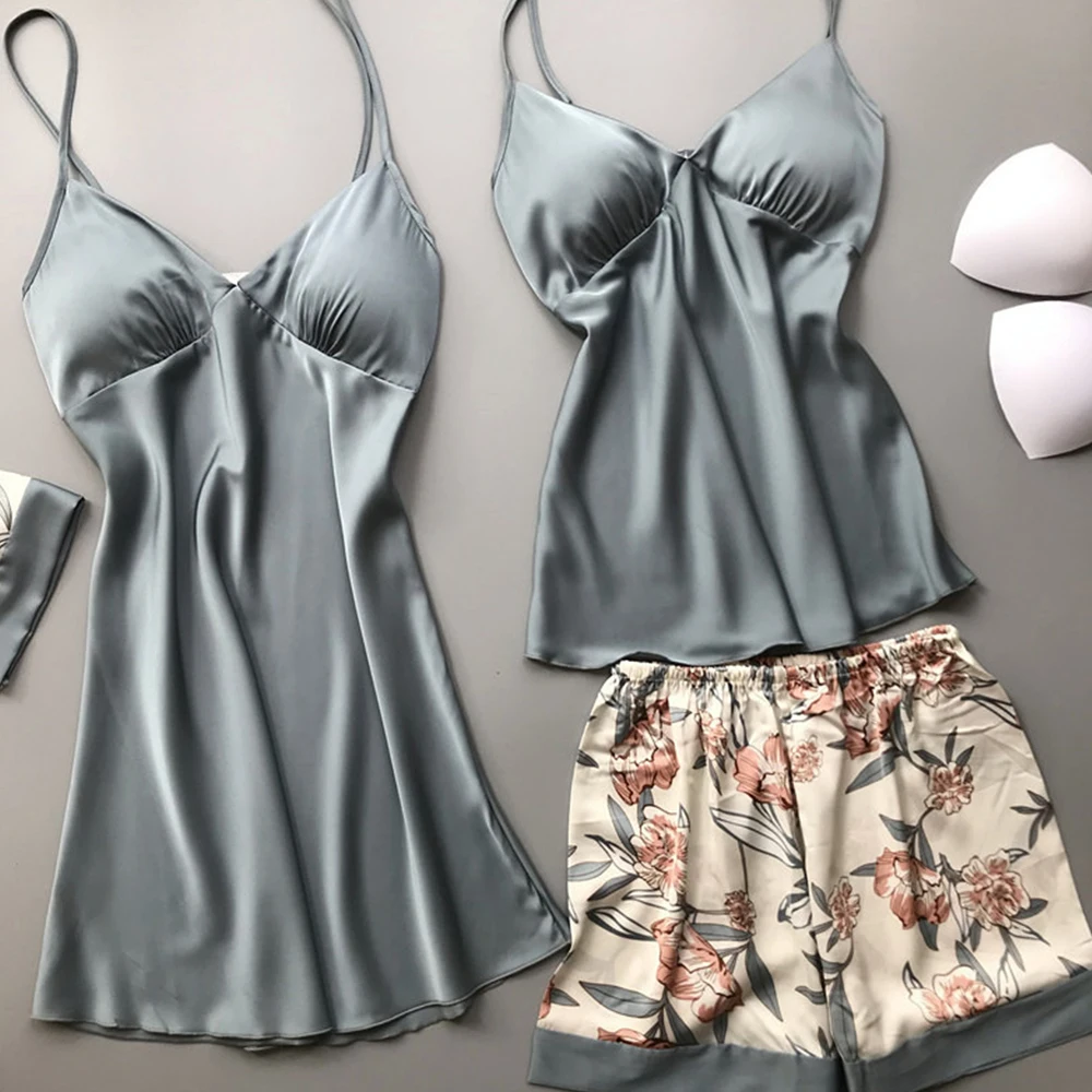 атласная пижама женская шелковая ночная сорочка 4 шт. женские пижамы шорты