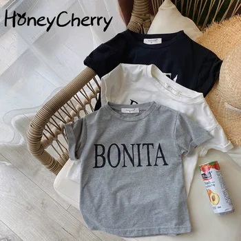 

2020 Summer Children's Lettered T-shirt Boys and Girls Baby Cotton Curling Short Sleeve Korean-Style T-Shirt girls tops