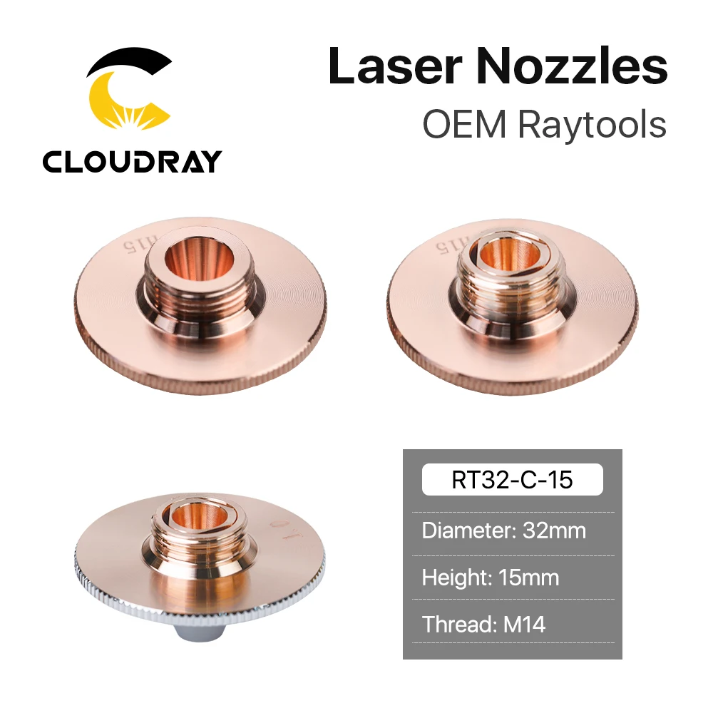 Форсунки Cloudray Raytools типа C TQ Dia.32 H15 однослойные хромированные двухслойные s