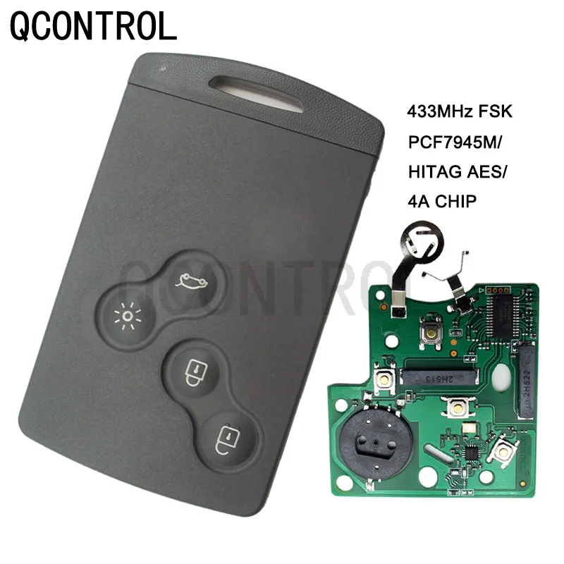 QCONTROL 4 Buttons Smart Remote Key Smart card 433MHz PCF7945/7953 Chip For Renault Clio IV Captur uncut VA2 blade  4A chip remtekey cwtwb1g767 for renault kadjar captur key 3 button 434mhz pcf7961 4a chip filp remote key 2013 2014 2015 2016 2017