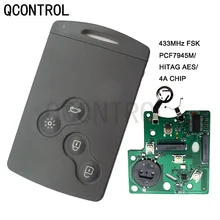 Qcontrol 4 botões smart card chave remota inteligente 433mhz pcf7945/7953 chip para renault clio iv captur sem corte va2 lâmina 4a chip