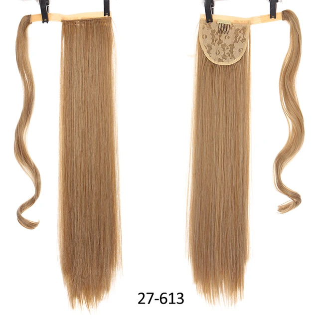 DIANQI Synthetic Corn Wavy Long Curly Ponytail Hairpiece Wrap on Clip Hair Extensions Black Pony Hair 27I613