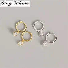 Ying Vahine стерлингового серебра 925 пробы маленькие круглые CZ серьги-гвоздики с подвеской для женщин