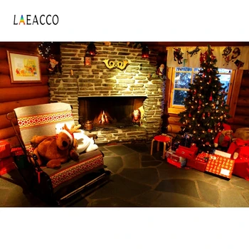 

Laeacco Christmas Tree Fireplace Armchair Gift Window Photography Backgrounds Customized Photographic Backdrops For Photo Studio