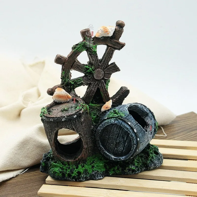 Fish Tank Accessories Aquarium Decoration Turtle Landscape Resin Crafts Shrimp Fish House Antique Wine Barrel