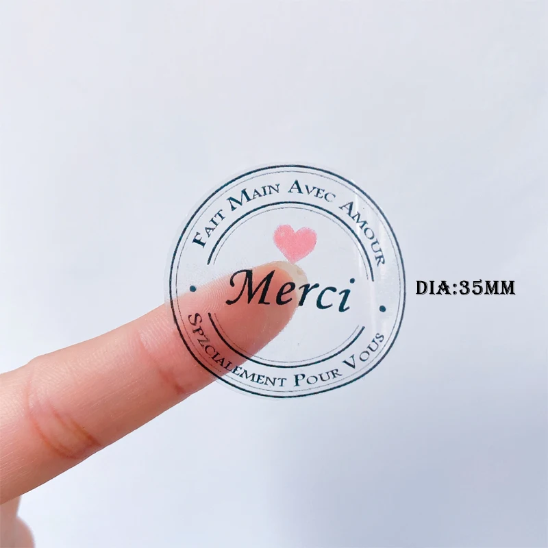 100 Stück Merci Herzumschlag Siegel Spezial-Lebensmittelverpackungsbeutel Wasserdichte glänzende Siegelaufkleber DIY Durchmesser 3,5 cm – Detail 14