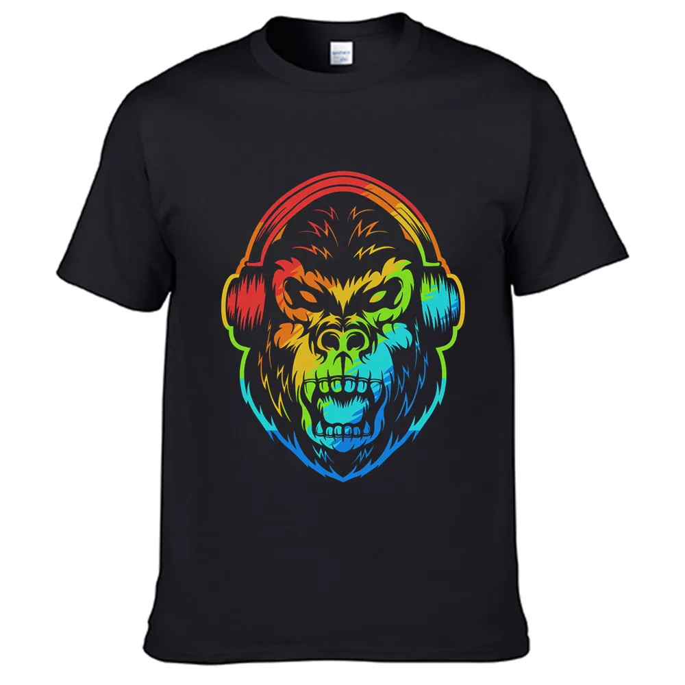 Футболка мужская цветная с принтом наушников и надписью Mad Gorilla | Мужская одежда